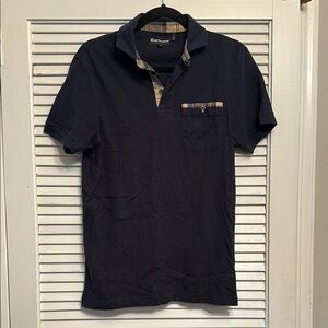 Barbour Navy Polo Shirt with Plaid Accents